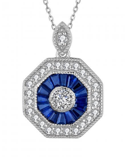 OCTAGON STYLE COLORED STONE DIAMOND PENDANT (TP2190)
